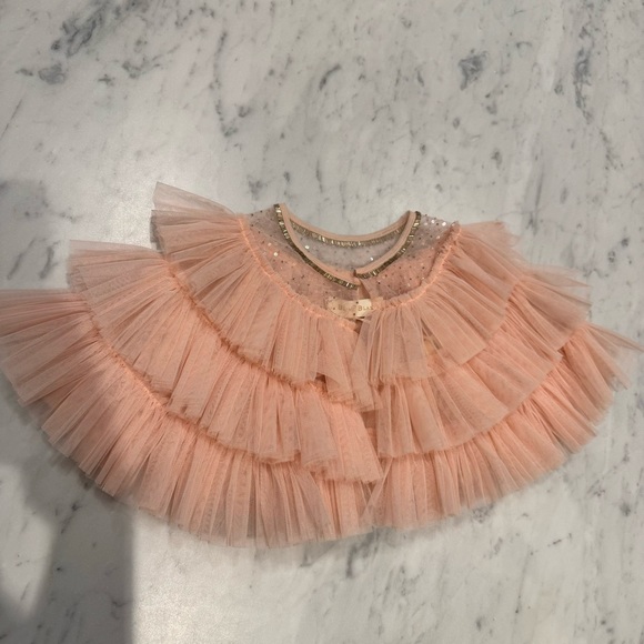 Blink Blank M Jewel Tiered Tulle Bolero Cape NWT Blush Pink Crystal Details - Picture 6 of 8